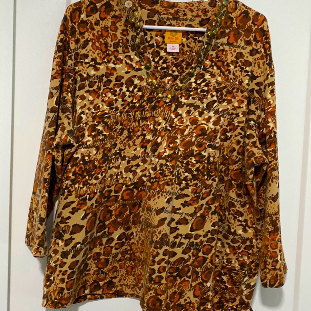 Ruby Rd Patterned Embellished Top |Size 1x - image 1